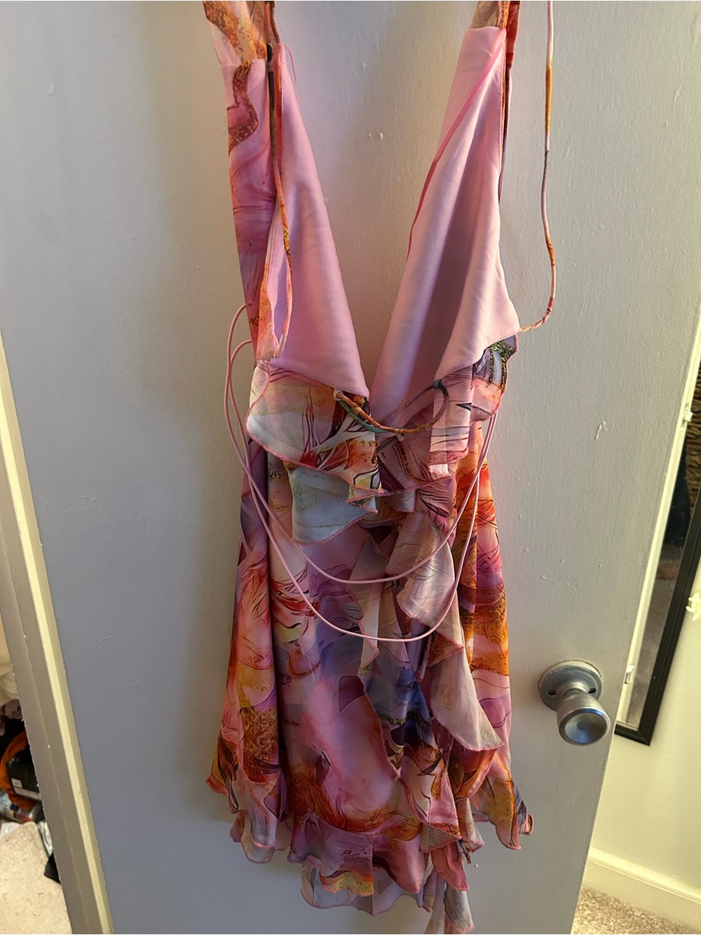 Fashion Nova Pink & Gold Ruffled Summer Dress